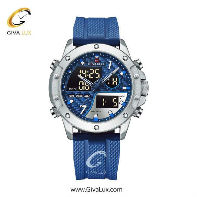 ساعت مچی اورجینال مردانه ناوی فورس|Naviforce|نوی فورس|نیوی فورس دو زمانه نقره ای | آبی| نقره ای-آبی| کد رفرنس NF9221